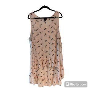 Torrid Pink Chiffon Feather Print High-Low Sleeveless Top Size 3